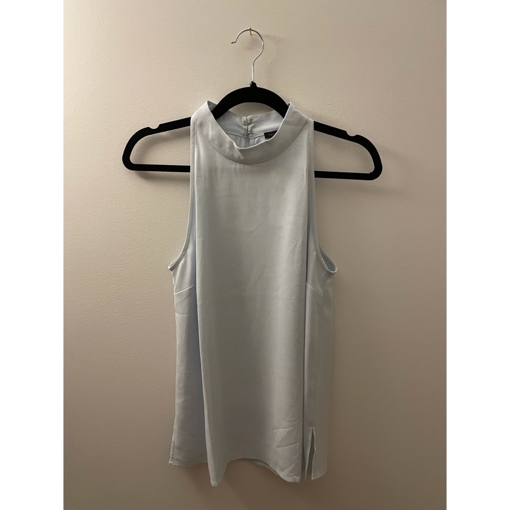 NWT ANN TAYLOR Light Blue Sleeveless High-Neck Blouse (Sz S)